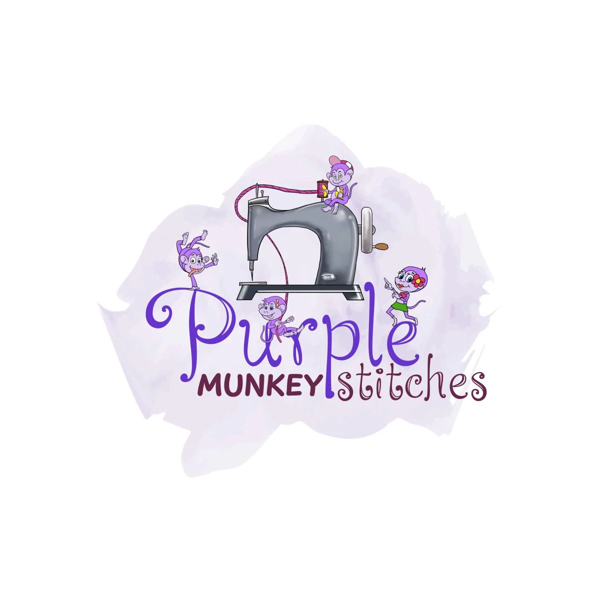 Purple Munkey Stitches - Illustration Logo design