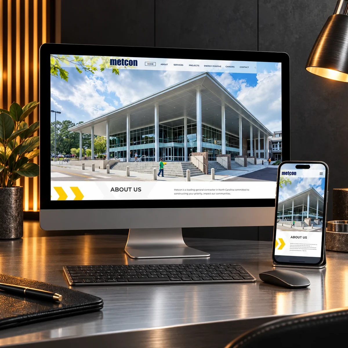 Metcon business website displayed on desktop and mobile screens